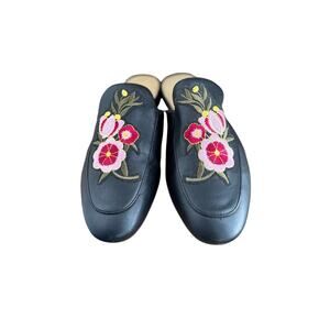 Marc Fisher Wrangler Floral Embroidered Mule Loafers Black Size 8